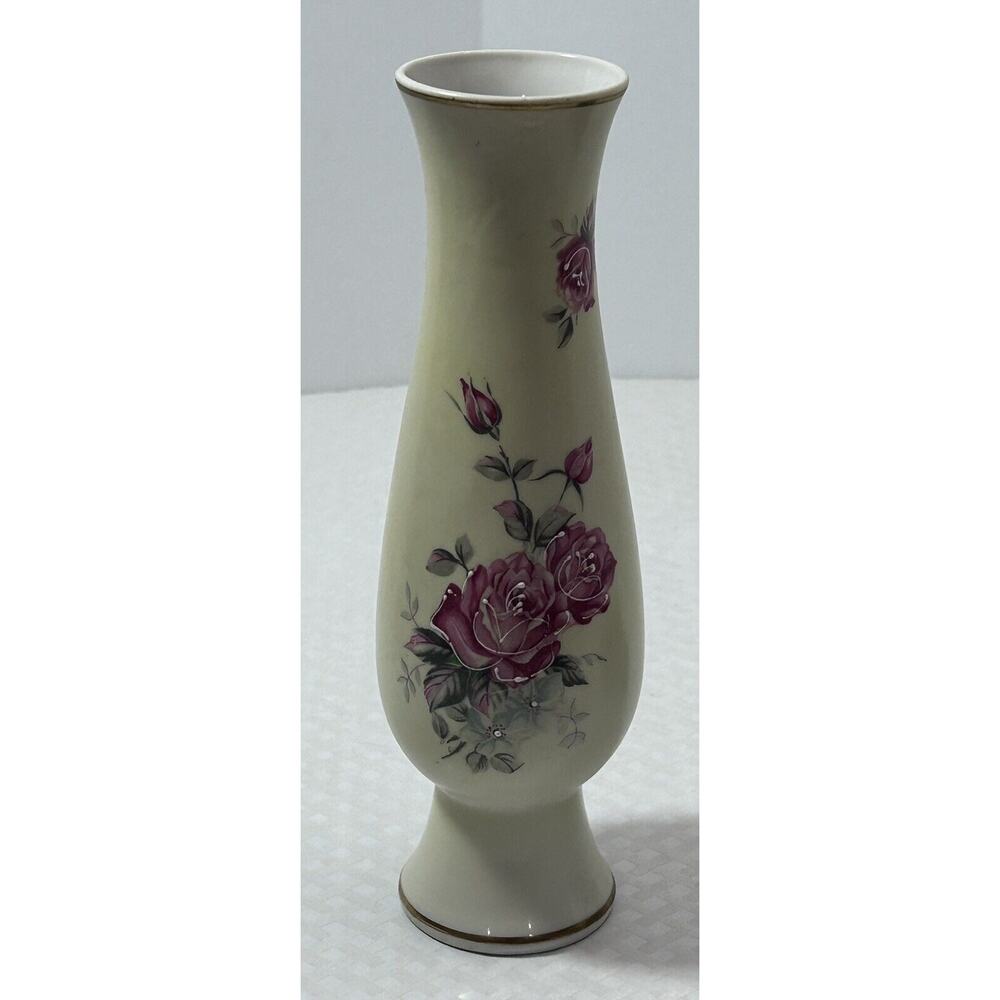 Vtg Norleans Floral Vase w Some‎ Moriage Japan ~ Roses Buds Gold Accents 8”